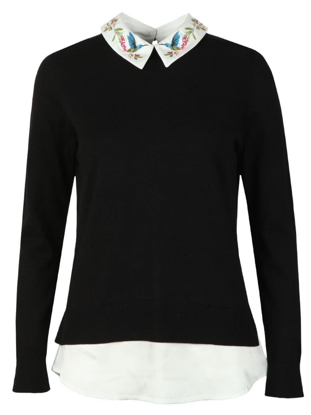 Ted Baker hummingbird Kentro Highgrove layered look sweater embroidered collar